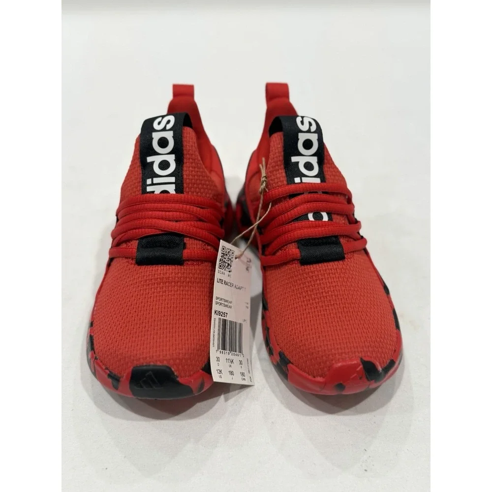 ADIDAS Lite Racer Adapt 7.0 K Kids Slip-On Sneakers Red/Black Camo 12 school